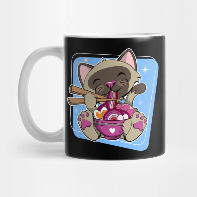 Cat Eating Ramen Lesbian Pride by CuddleswithCatsArt